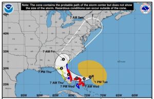 Mapa, Trayectoria, huracan Nicole 2022, Estado de Florida